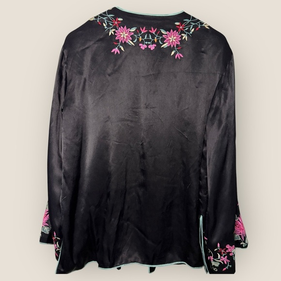 Free People | Satin Embroidered Flower Kimono | Small | Black - Picture 8 of 11